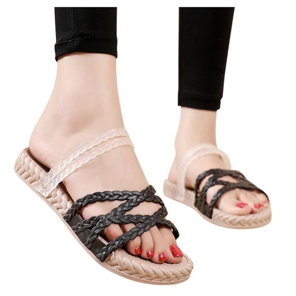 

slippers summer women cross strap flat shoes roman beach flip flop ladies open toe sandals outdoor casual, Black