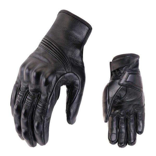 Retro de couro perfurado luvas de moto ciclismo moto moto protetora engrenagens motocross luva inverno homem presente mulheres bicicleta H1022