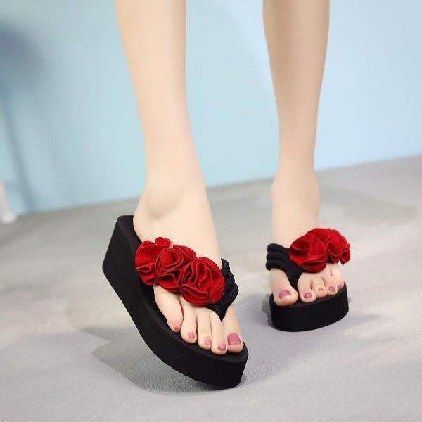 

slippers women summer rubber flip flops flat shoes female slides low platform hawaiian massage beach rome hoof heels basic, Black
