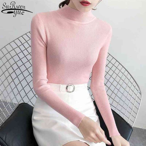 

autumn women's knitwear high elastic long sleeve sweater pullover solid half turtleneck korean slim knitted female 10943 210508, White;black