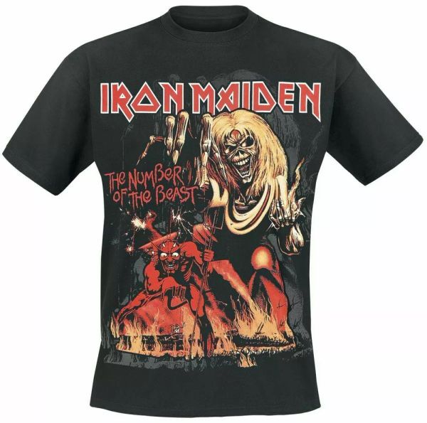 

official iron maiden t shirt number of the beast graphic classic rock metal band, White;black
