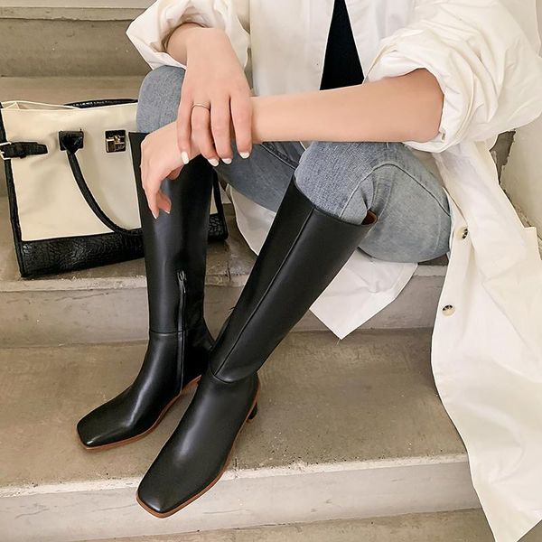 

boots elegant women's genuine leather autumn classic design high heels for women wedding basic shoes woman, Black