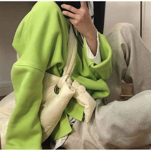 

long sleeve split loose hem female sweatshirt spring women round collarthick short casual cotton pullovers 210603, Black