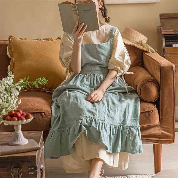 Retrô de algodão medieval cozinha cozinha aventais para mulher vestido flor flor loja Smock Bib jardim avental 210625