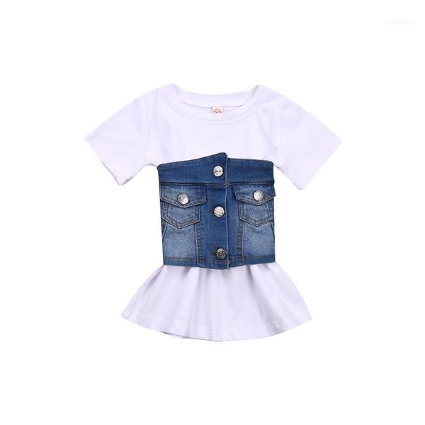 

clothing sets citgeesummer kids baby girl dress denim vest short sleeve loose white blue buttons pocket set clothes1