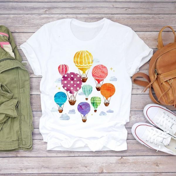 

men short sleeve watercolor mens t shirt balloon cartoon print clothes lady ladies graphic female tee, White;black