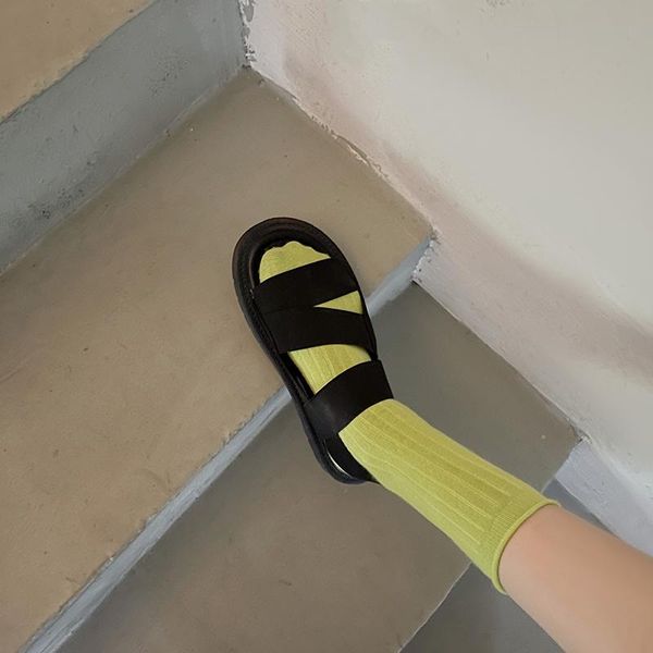 

sandals simple and versatile pure color ladies summer style comfortable flat casual sports, Black