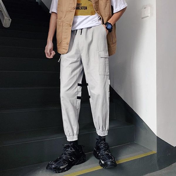 

spring joggers pants men fashion retro solid color casual tooling wind man streetwear wild hip hop loose overalls men's, Black
