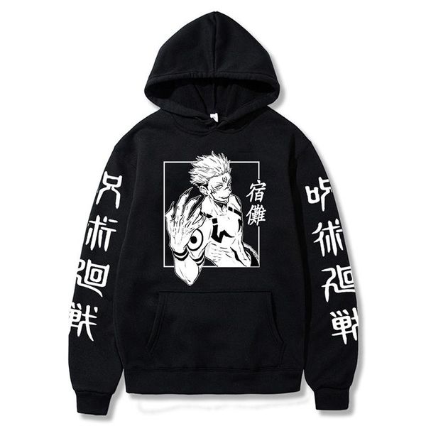

men's hoodies & sweatshirts japanese anime funny sukuna printed graphics japan style jujutsu kaisen harajuku streetwear for women/men, Black