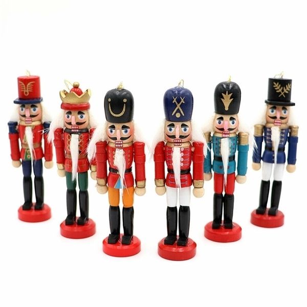 Simpatico Schiaccianoci in legno Solider Figure Modello Puppet Doll Toy Home Decor Decorazioni natalizie Pendenti Ornamenti 6 pezzi / set 211108