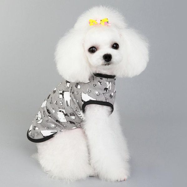 

dog apparel pet clothes vest summer small cartoon cat two colors blue and gray jersey shirt