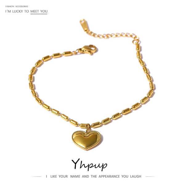 

link, chain yhpup romantic heart pendant bracelet 316l stainless steel gold jewelry accessories bijoux ete 2021 party gift, Black