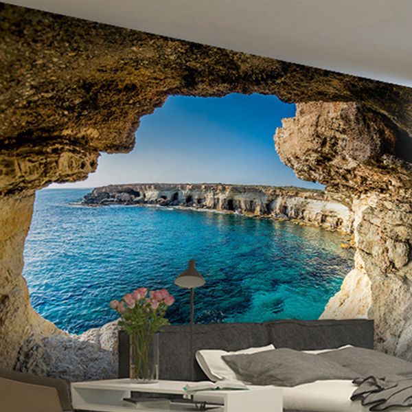 

Photo Wallpaper Modern Simple Cave Seascape Nature Mural Living Room Bedroom Interior Decor Wallpaper Space Expansion, Blue