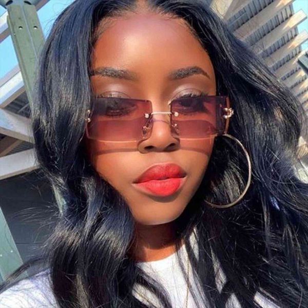 

fashion rectangle sunglasses trends women vintage rimless brand designer sun glasses for female frameless eyeglasses uv400, White;black