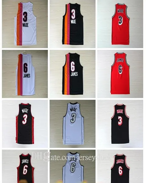 Vintage Herren Basketball-Trikot Dwyane 3 Wade 6 James Jersey Regenbogen schwarz weiß 100 % genäht 3 Wade 6 James Basketball-Shirt Größe S-2XL Atmungsaktiv