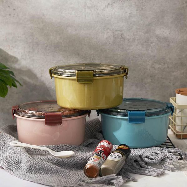 

dinnerware sets portable stainless steel thermal lunch box for student round lunchbox leakproof insulated bento container