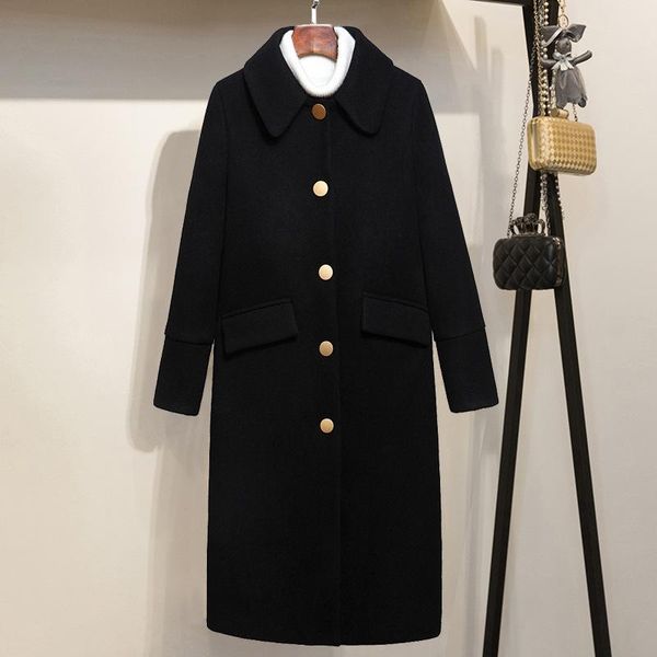 

women's wool & blends xuxi korean slim women woolen coat vintage mid-length blank fashion single-breasted overcoat autumn winter 2021 f, Black