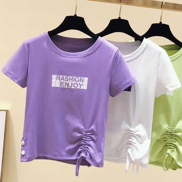 

t-shirt ladies short-sleeved summer korean style slim short mini 210706, White