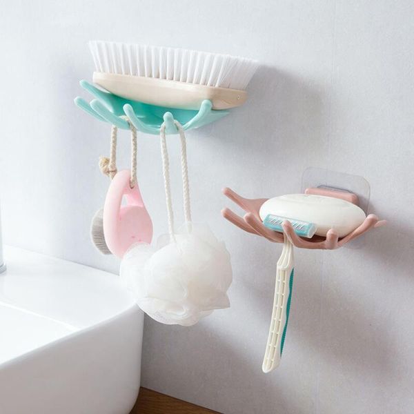 

soap dishes creative six drain holder storage rack wall mounted sponge box multifunctional hook bathroom kitchen supplies gadgets