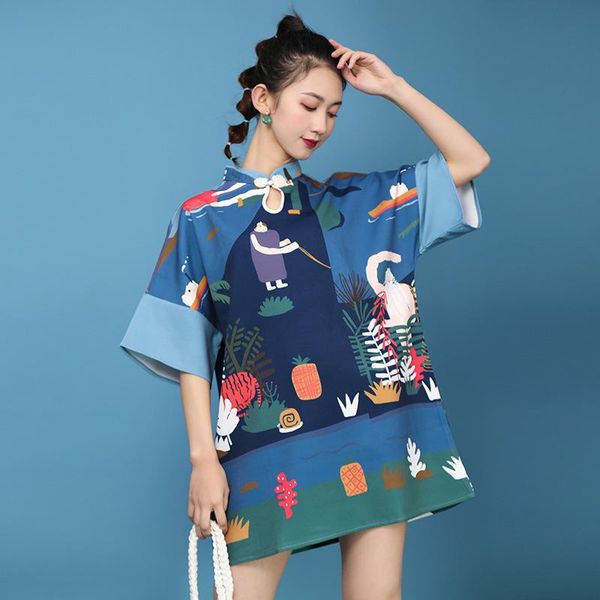 

ethnic clothing style harajuku dress party chinese retro printed cheongsam girl casual trip qipao club dressed streetwear, Red