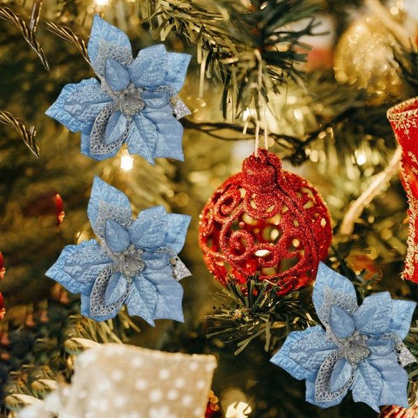 

christmas decorations 15 pcs artificial flowers xmas tree ornaments glitter gold/silver with clips drop ship