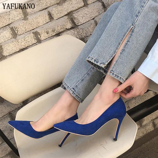 

dress shoes plus size women 31-43 flock high heels 2021 brand design pointed thin pumps elegant party wedding, Black