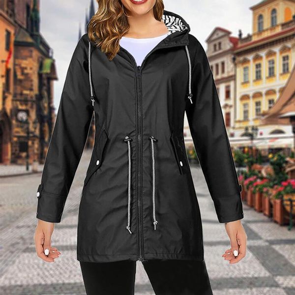 

running jackets fashion hooded windbreaker rain black casual raincoat transition long hiking coat women clothes, Black;red