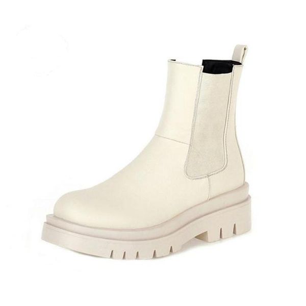 

boots plus size women's 2021 mid tube thick sole knight fashion round head platform leather ladies botas, Black