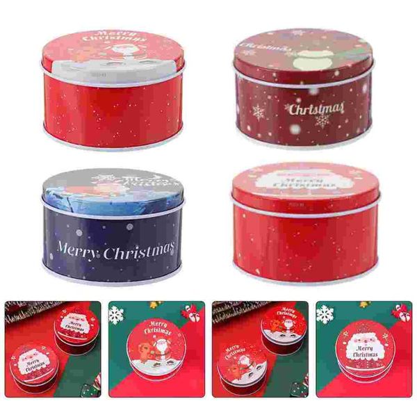 

gift wrap 4pcs christmas round food grade tin boxes cartoon party favor (assorted color)