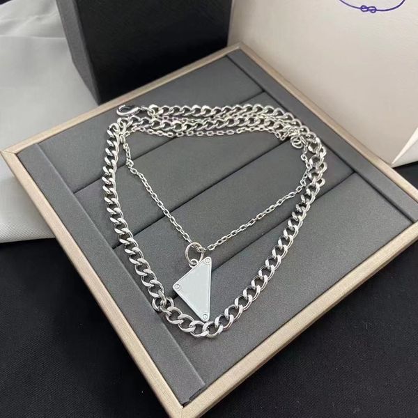 

stainless steel pendants chain luxury designer jewelry women men necklace double layer design triangle pendant lovers birthday gift mens nec, Silver
