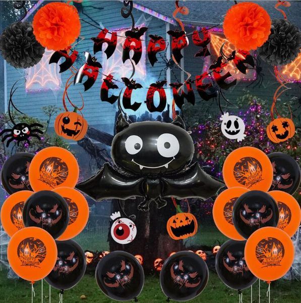 

halloween balloon set supplies pumpkin ghost balloons halloweens theme party decoration happy halloween flag banner balloon cake insert set