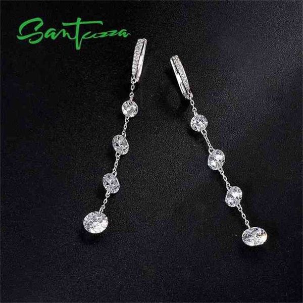

santuzza silver earrings for women pure 925 sterling silver shiny white cubic zirconia long drop earrings elegant fine jewelry-a, Golden;silver
