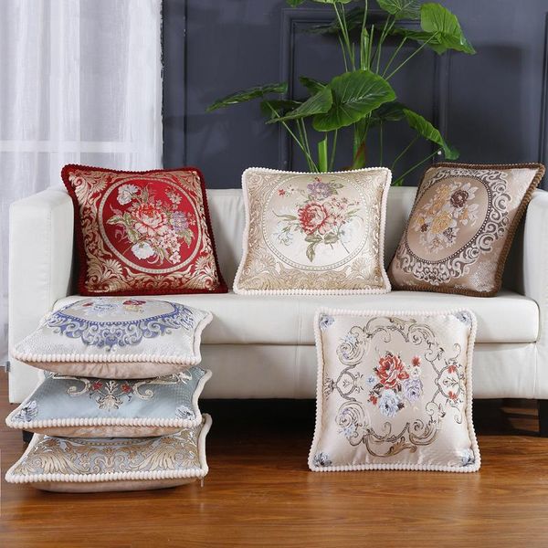 

european style jacquard knitting cushion cover villus edge decorative throw pillow plaid printed bedding home decor cushion/decorative