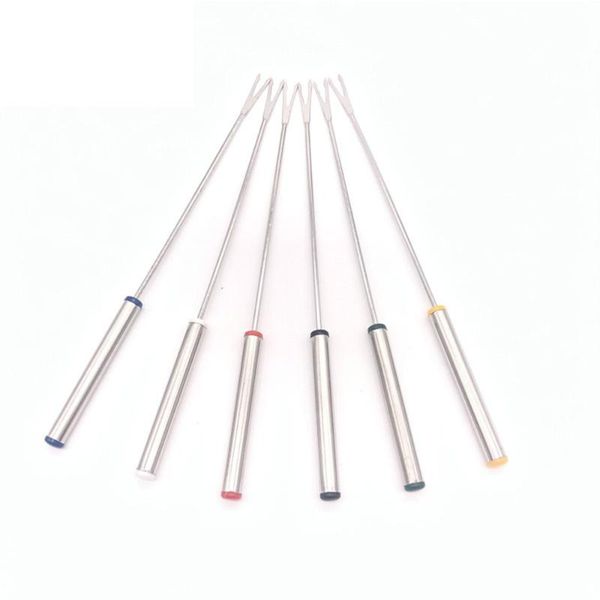 

6pcs barbecue sticks stainless steel forks cheese fondue fork fruit for cooking baking roasting (mixed color)