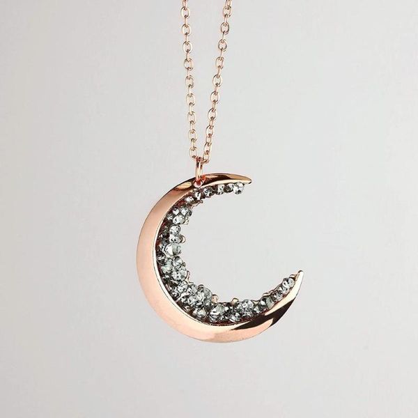 

fashion crescent moon with black pendant necklace birthday anniversary gift for women girlfriend celestial jewelry necklaces, Silver