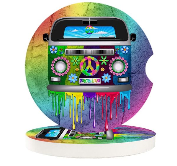 

table runner station wagon hippie rainbow colorful car cup mat contrast mug flower teacup pad for home decor accessories