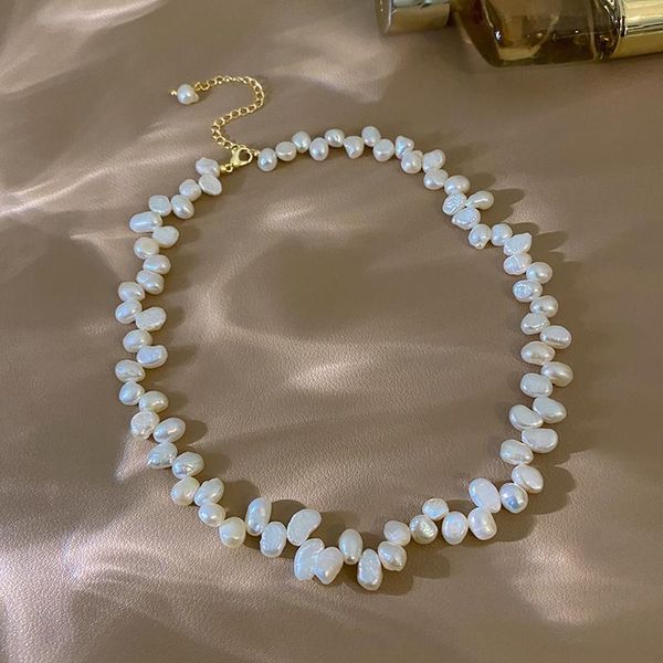 

chokers korean selling fashion jewelry female natural irregular freshwater pearl necklace elegant for women daily clavicle, Golden;silver