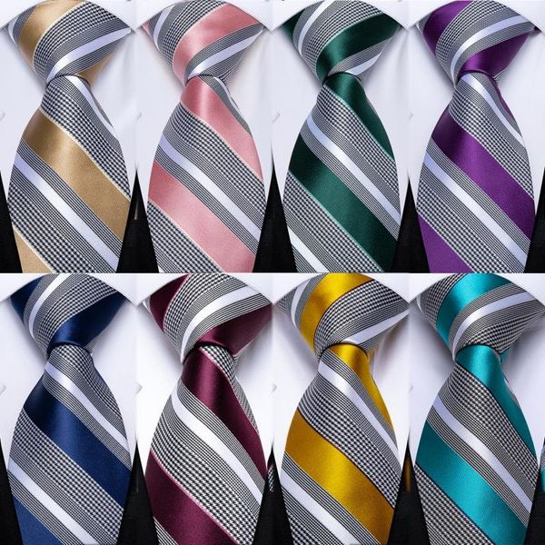 

bow ties classic striped men tie pink green blue silk set for handkerchief cufflinks wedding formal neck gfit dibangu, Black;gray