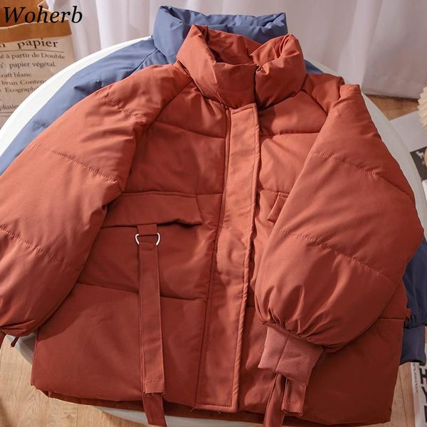 

women's jackets woherb sand collar keep warm parka women 2021 autumn winter casual solid loose wadded plus size all match padded coats, Black;brown