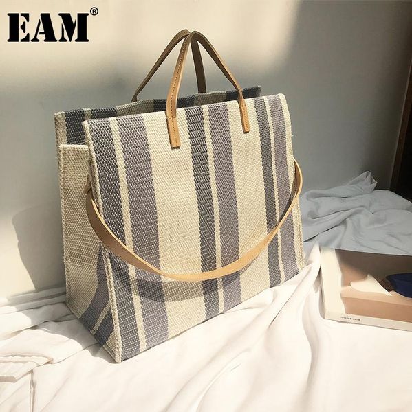 

evening bags [eam] women striped tote bag large capacity canvas personality all-match crossbody shoulder fashion tide 2021 18a3580