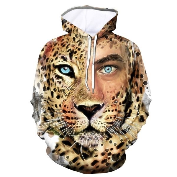 

half face selling 3d printing animal sweater large plush casual pullover men's hoodie, Black