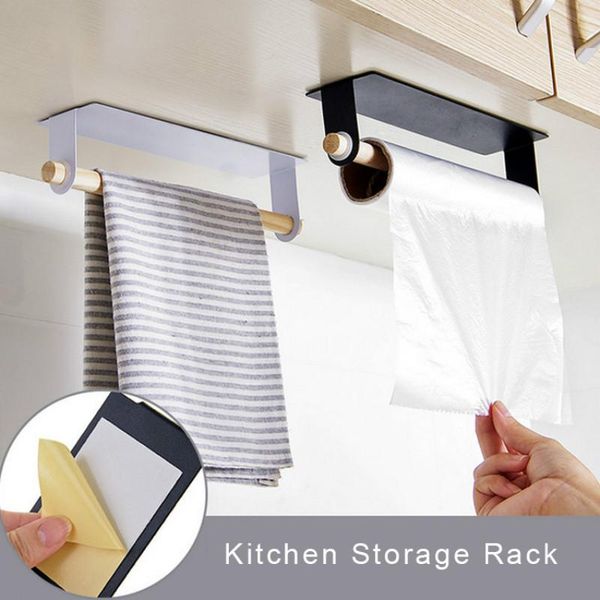 

hooks & rails kitchen organizer wall mount wood towel shelf holder bathroom roll paper rag storage rack cabinet