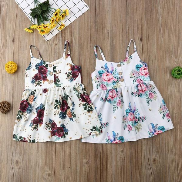 

cute toddler kids baby girls dress flower princess sleeveless straps tutu dresses sundress button summer clothes outfit 3m-3t, Red;yellow