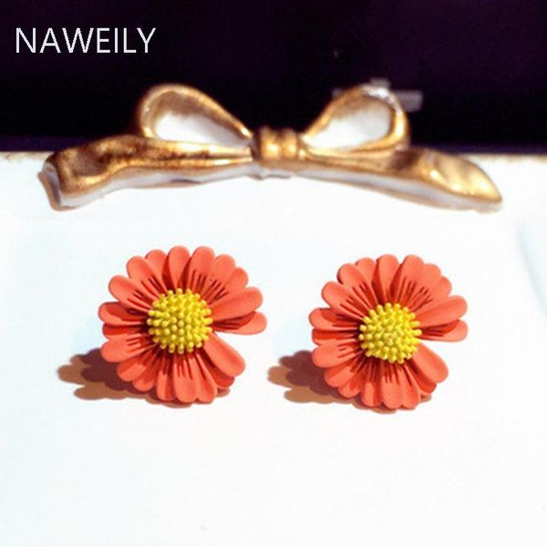 

stud romantic daisy earrings fashion 2021 trendy women female silver post yellow white orange flower earring gifts, Golden;silver