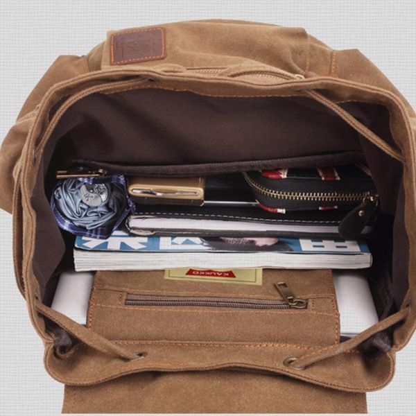 

storage bags vintage canvas backpack multi pockets rucksack shoulder bag with zipper side & front pocket for travel bookbag reme889