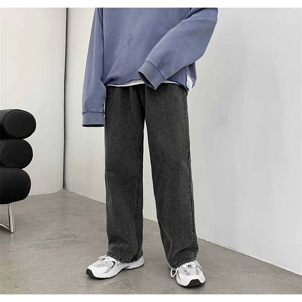 

japanese streetwear plain 2021 autumn men's loose straight jeans, Blue