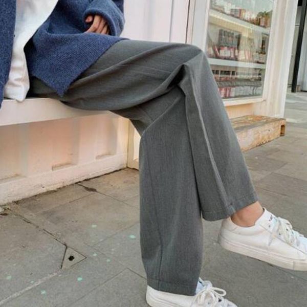 

women's pants & capris high waist casual pant loose spring autumn 2021 female korean office suit long trousers plus size 3xl, Black;white