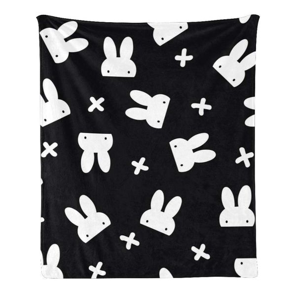 

Black and White Rabbits Flannel Fleece Throw Blanket, Super Soft Warm Lightweight All Season Bed Blanket Fit 50"x60" 50" X 60"