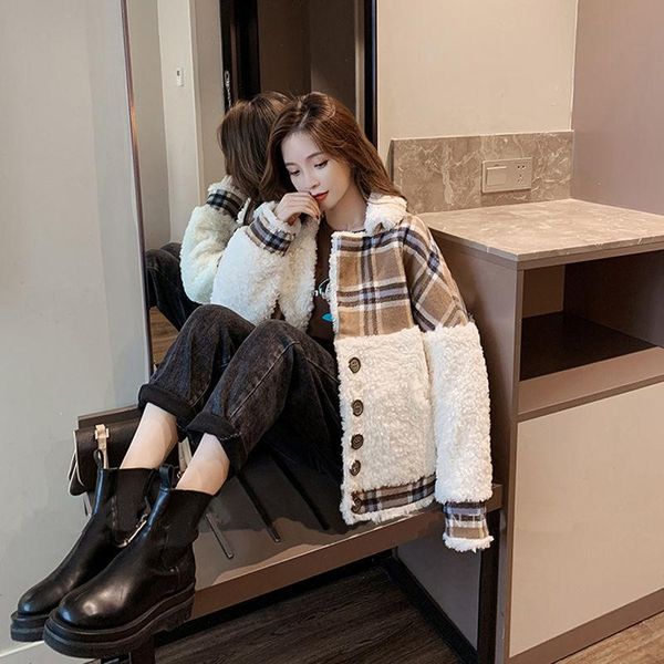 

women's wool & blends thickened lamb jacket for women in autumn and winter, Black