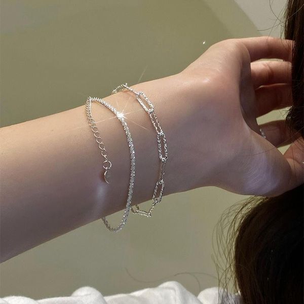 

charm bracelets simple silver bracelet women's fashion all-match niche design sense of hand jewelry, Golden;silver